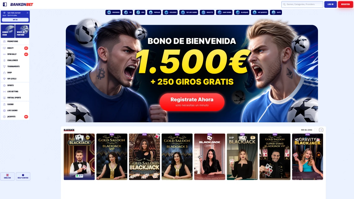 Vista general de la plataforma bankonbetspain con casino y apuestas deportivas